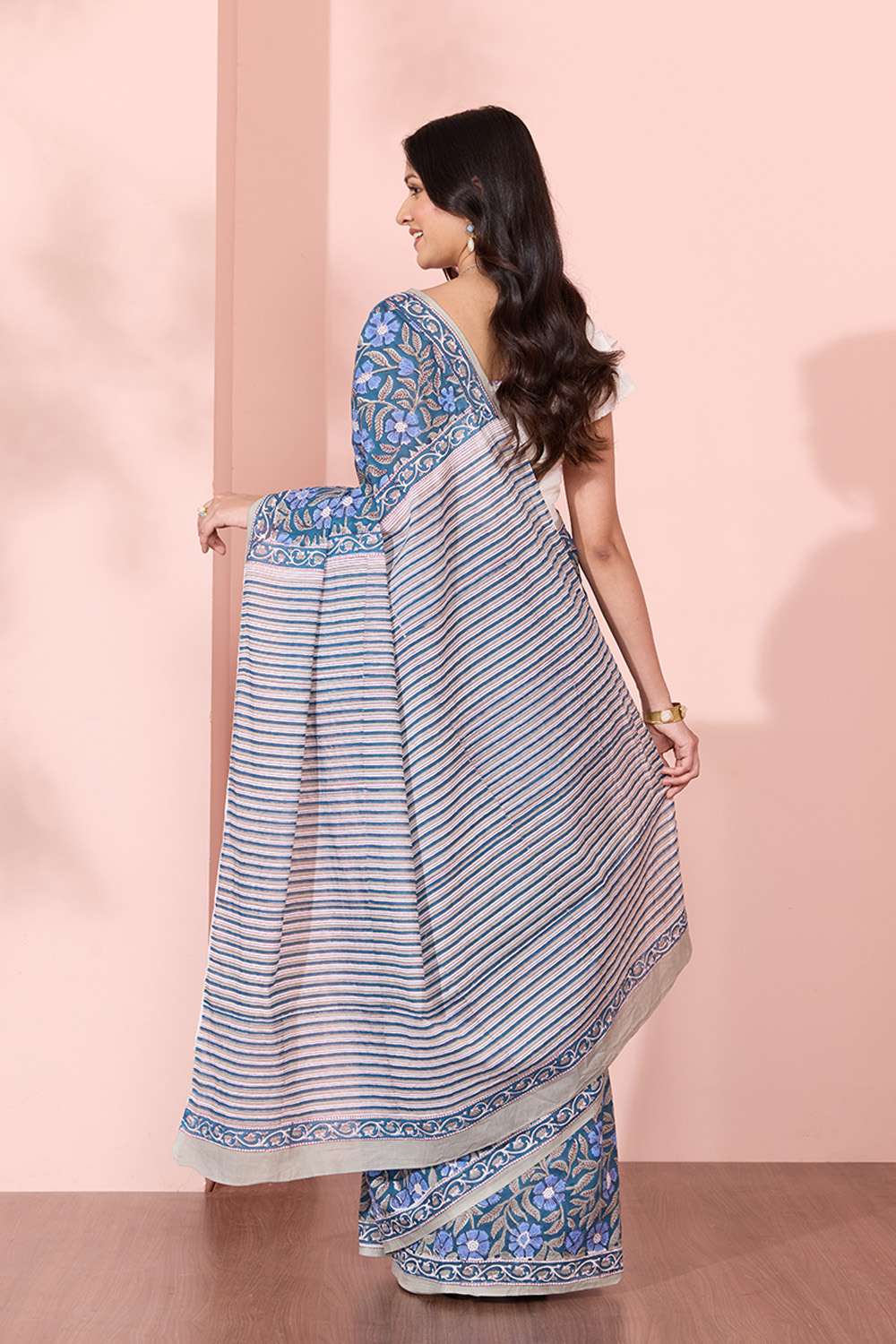 Blue Rajasthan Pure Cotton Printed Sanganeri Saree image number null