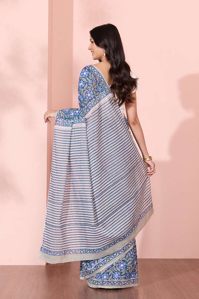 Blue Rajasthan Pure Cotton Printed Sanganeri Saree thumbnail image number null