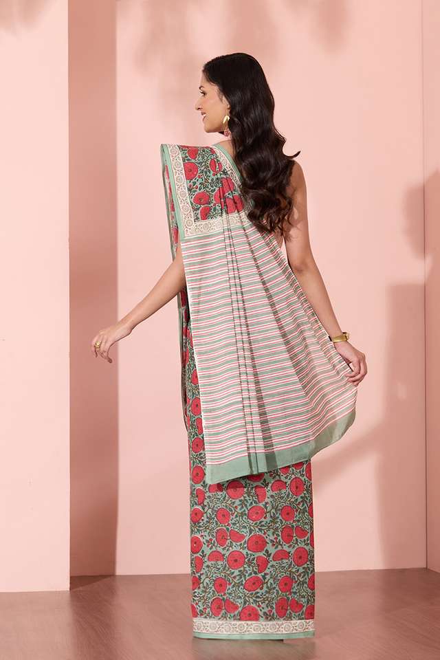 Light Green Rajasthan Pure Cotton Printed Sanganeri Saree thumbnail image number null