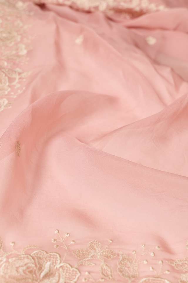 Light Pink Viscose Organza Embroidered Saree thumbnail image number null