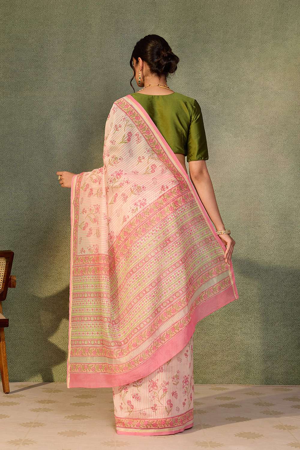Light Pink Rajasthan Pure Silk Cotton Printed Sanganeri Saree image number null