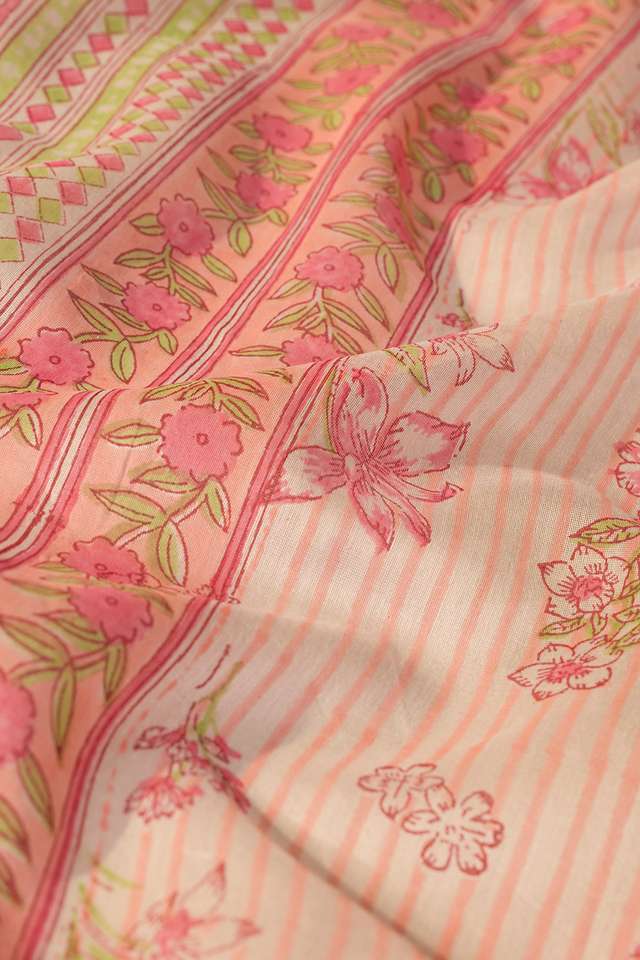 Light Pink Rajasthan Pure Silk Cotton Printed Sanganeri Saree thumbnail image number null