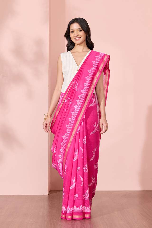 Pink Pure Silk Cotton Tie and Dye Shibori Saree image number