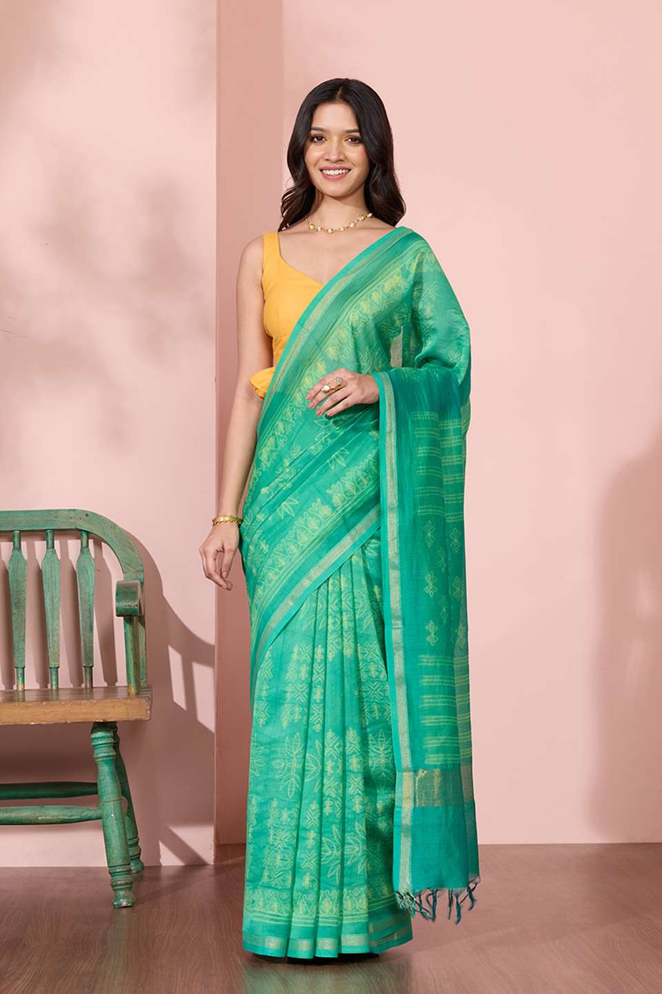Green Pure Silk Cotton Tie and Dye Shibori Saree