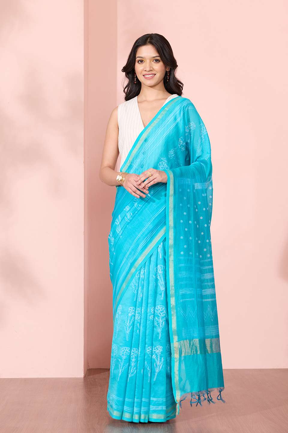 Blue Pure Silk Cotton Tie and Dye Shibori Saree