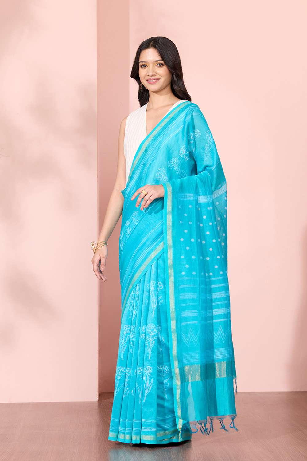 Blue Pure Silk Cotton Tie and Dye Shibori Saree image number null