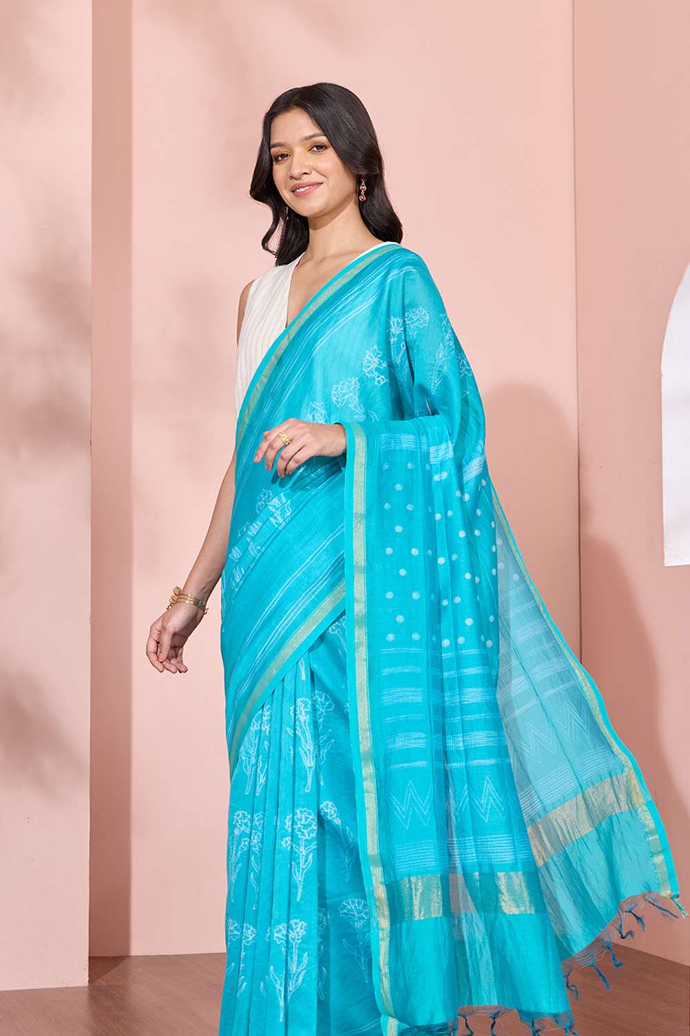 Blue Pure Silk Cotton Tie and Dye Shibori Saree image number null
