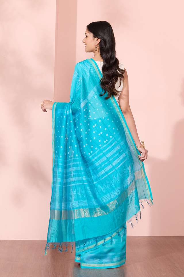 Blue Pure Silk Cotton Tie and Dye Shibori Saree thumbnail image number null