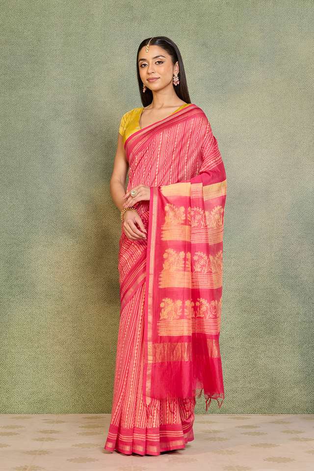 Pink Pure Silk Cotton Tie and Dye Shibori Saree thumbnail image number null