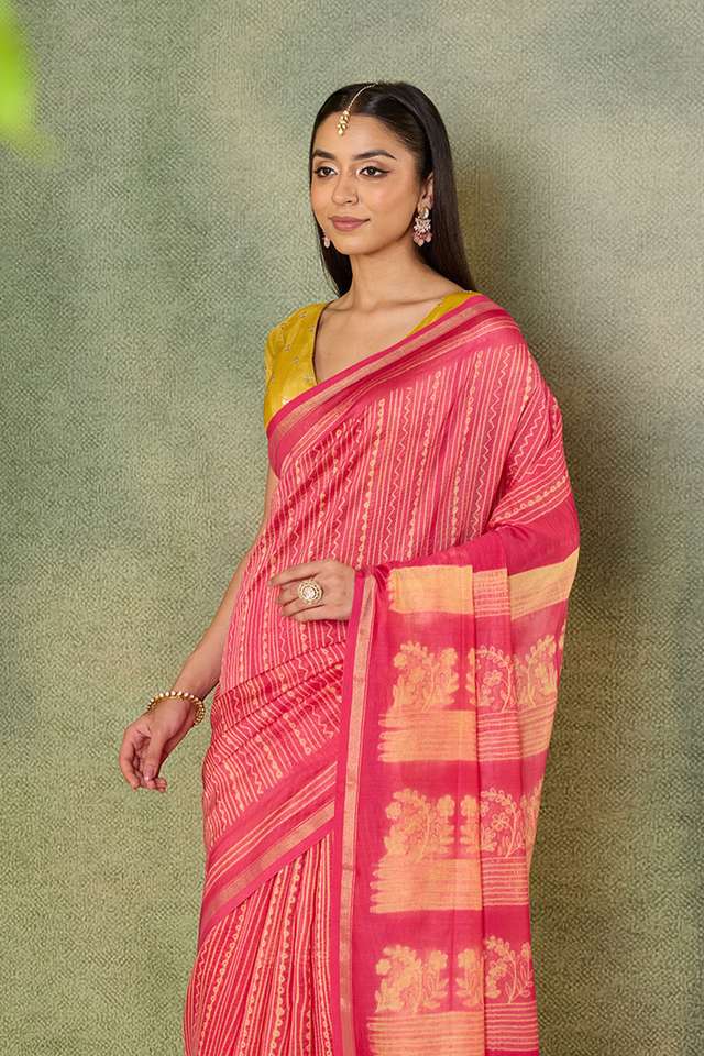 Pink Pure Silk Cotton Tie and Dye Shibori Saree thumbnail image number null