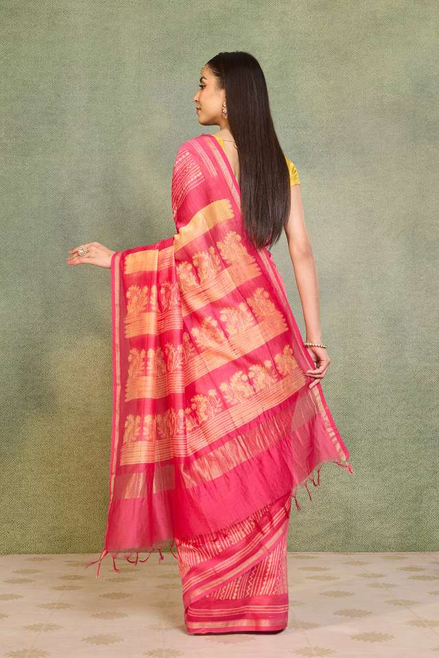 Pink Pure Silk Cotton Tie and Dye Shibori Saree thumbnail image number null