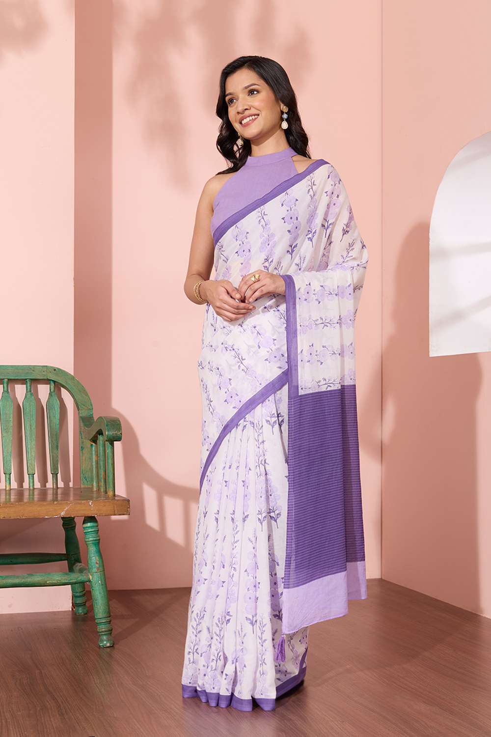 Light Violet Screen Printed Pure Cotton Saree image number null