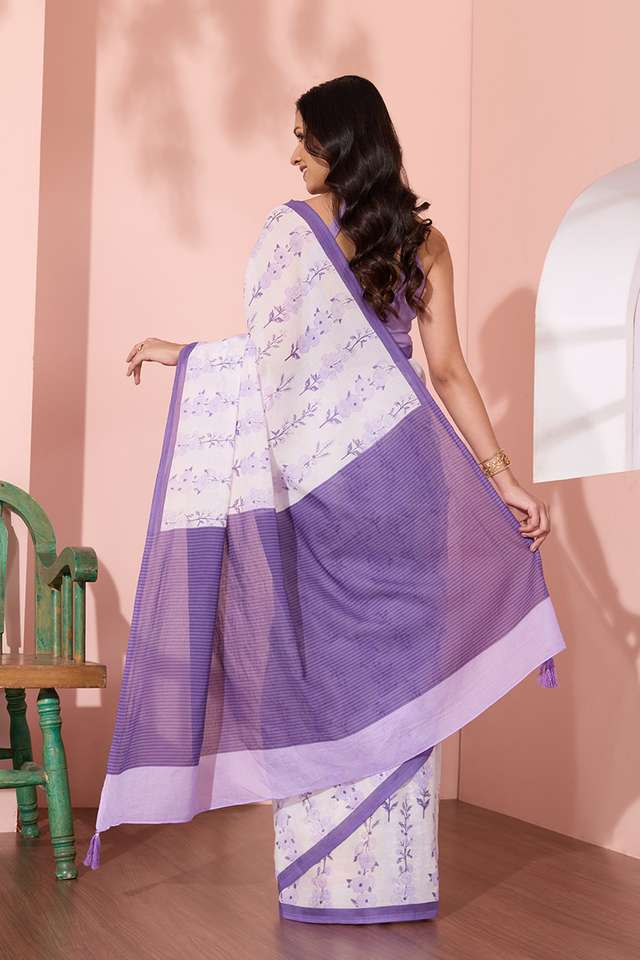 Light Violet Screen Printed Pure Cotton Saree thumbnail image number null