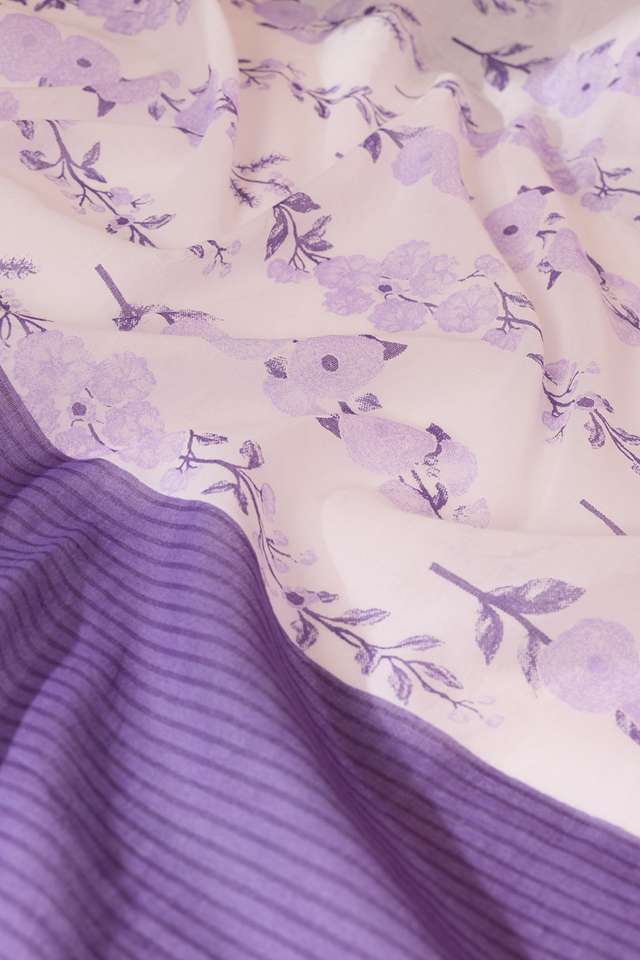 Light Violet Screen Printed Pure Cotton Saree thumbnail image number null