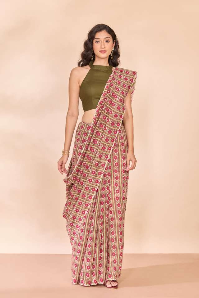Dark Pink Rajasthan Screen Printed Pure Silk Cotton Saree thumbnail image number null