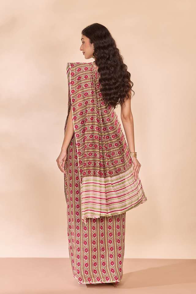 Dark Pink Rajasthan Screen Printed Pure Silk Cotton Saree thumbnail image number null