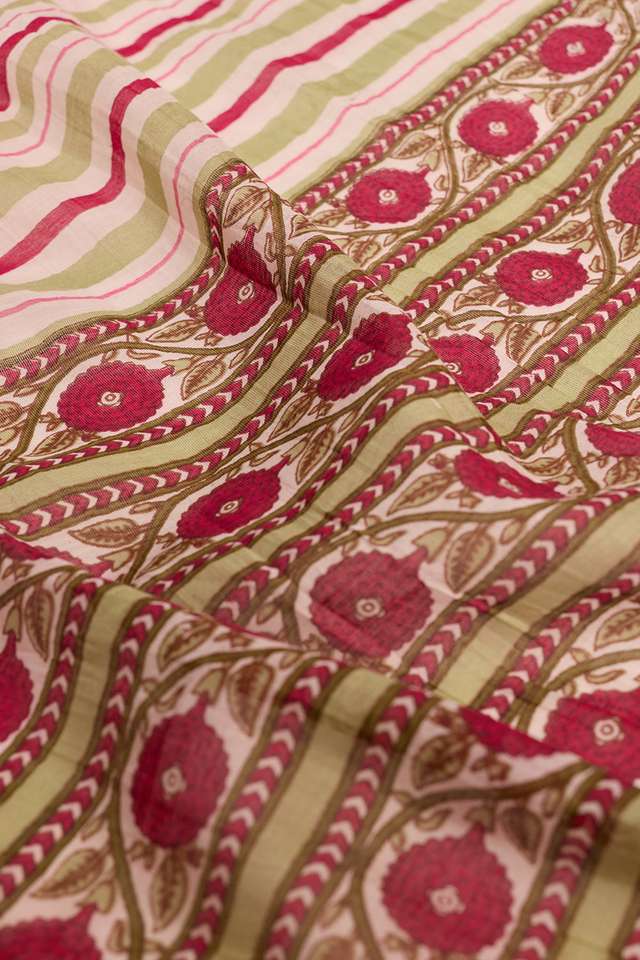 Dark Pink Rajasthan Screen Printed Pure Silk Cotton Saree thumbnail image number null