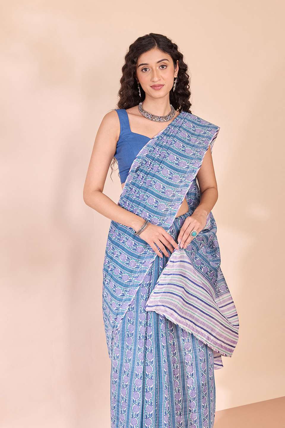 Blue Rajasthan Screen Printed Pure Silk Cotton Saree