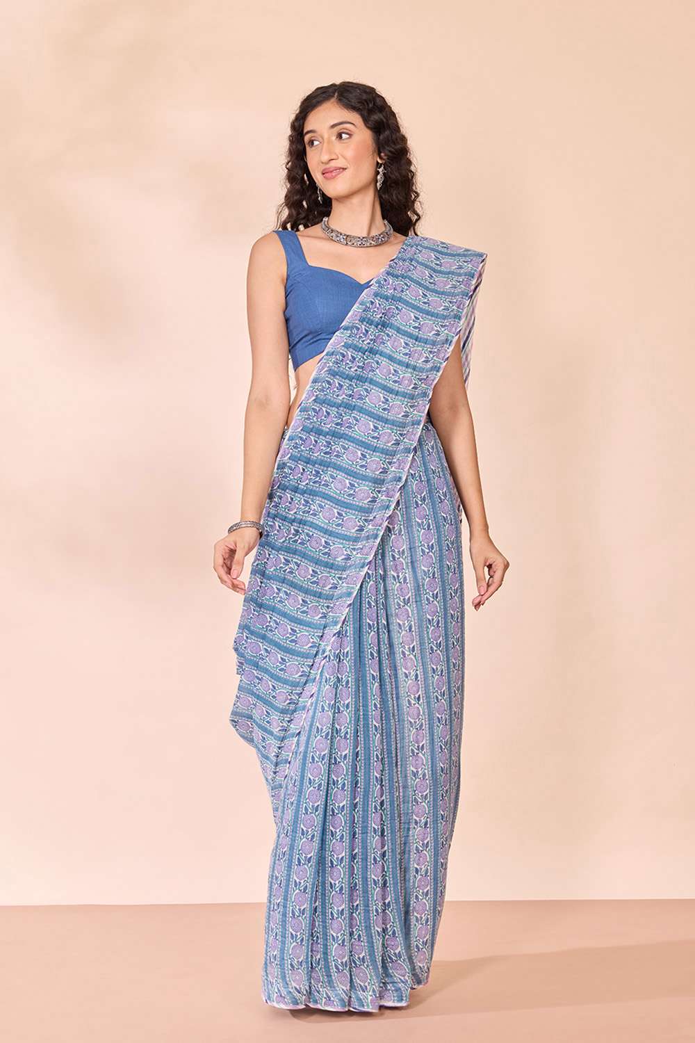 Blue Rajasthan Screen Printed Pure Silk Cotton Saree image number null