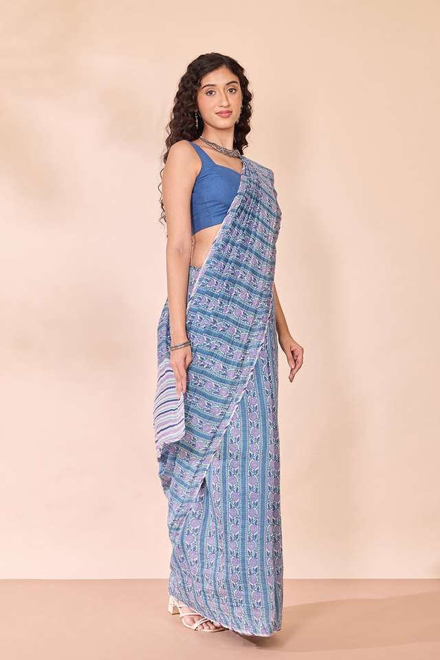 Blue Rajasthan Screen Printed Pure Silk Cotton Saree thumbnail image number null