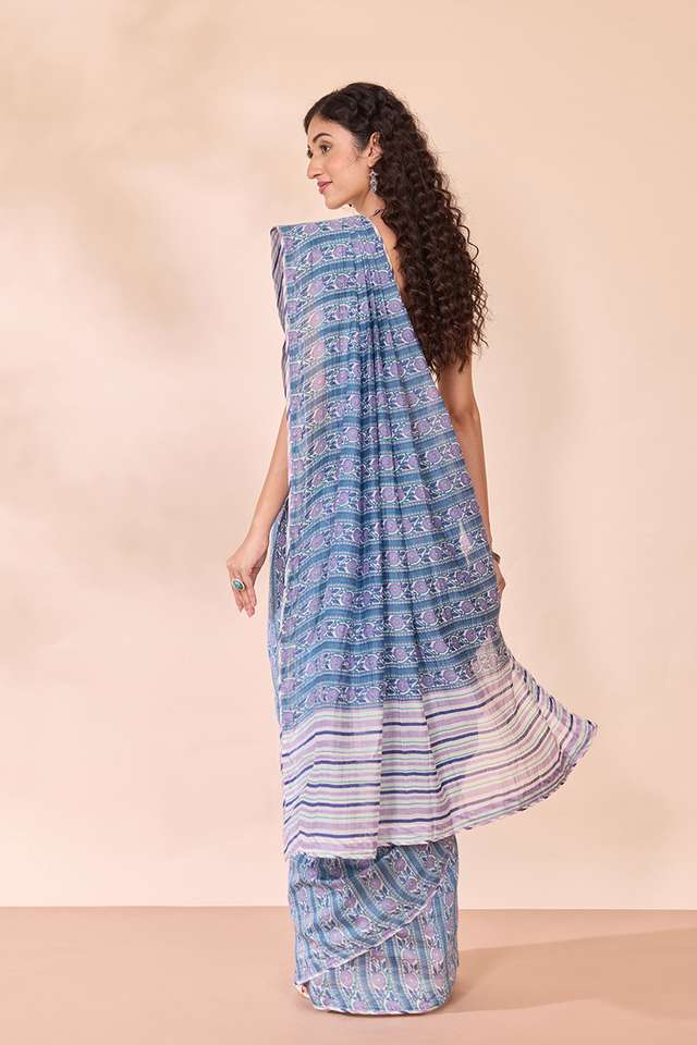 Blue Rajasthan Screen Printed Pure Silk Cotton Saree thumbnail image number null