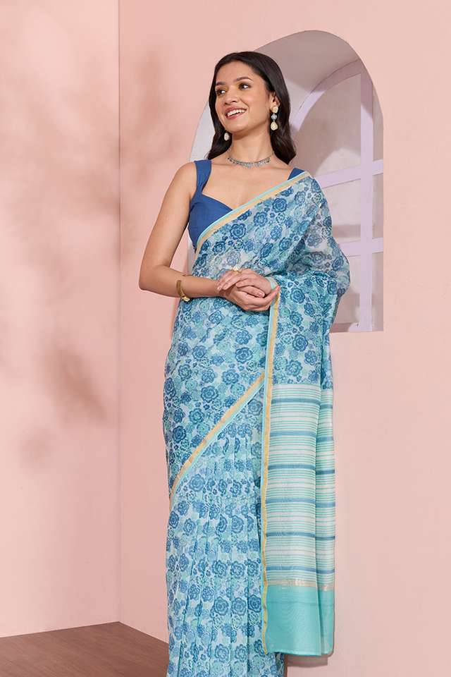 Blue Rajasthan Screen Printed Pure Silk Cotton Saree thumbnail image number null