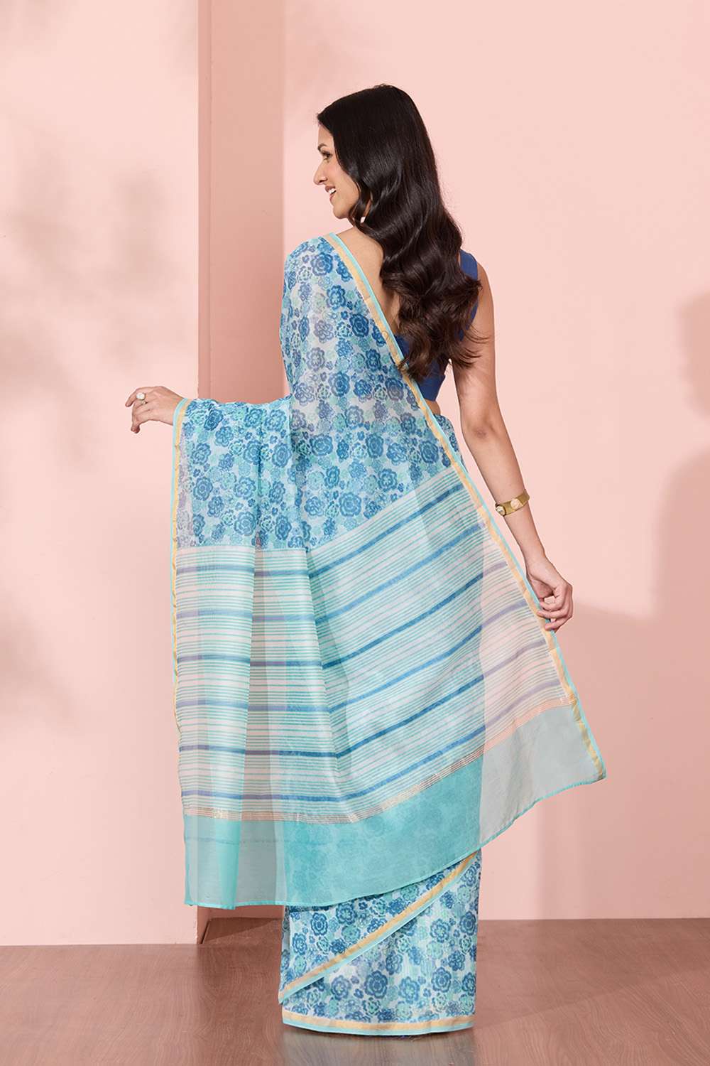 Blue Rajasthan Screen Printed Pure Silk Cotton Saree image number null