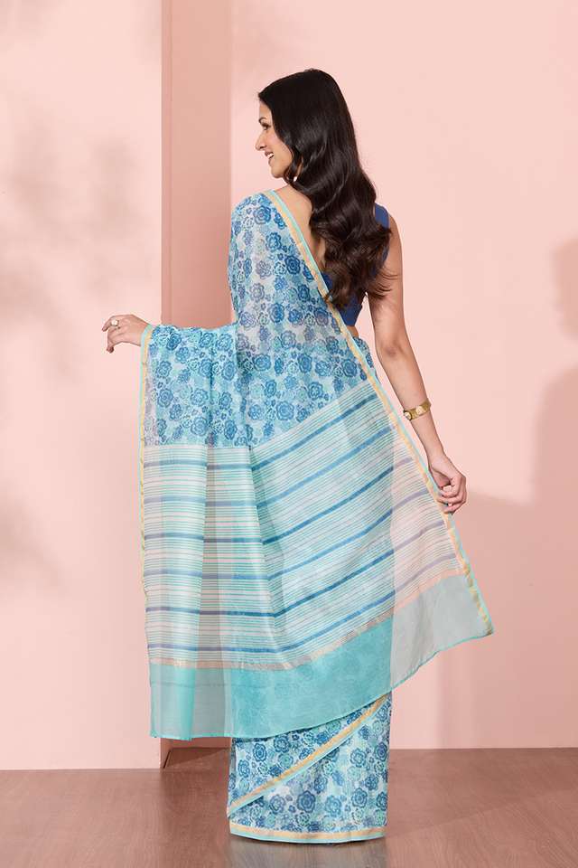 Blue Rajasthan Screen Printed Pure Silk Cotton Saree thumbnail image number null
