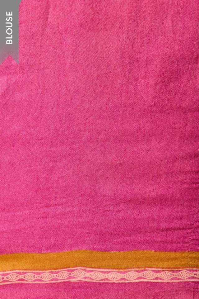 Orange  Block Printed Silk Muga Saree thumbnail image number null