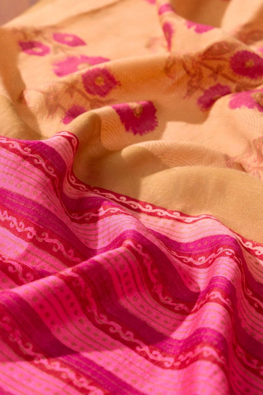 Light Orange  Block Printed Silk Muga Saree image number null