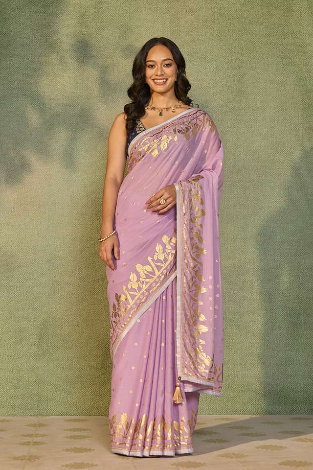 Purple Printed Cotton Viscose Saree thumbnail image number null
