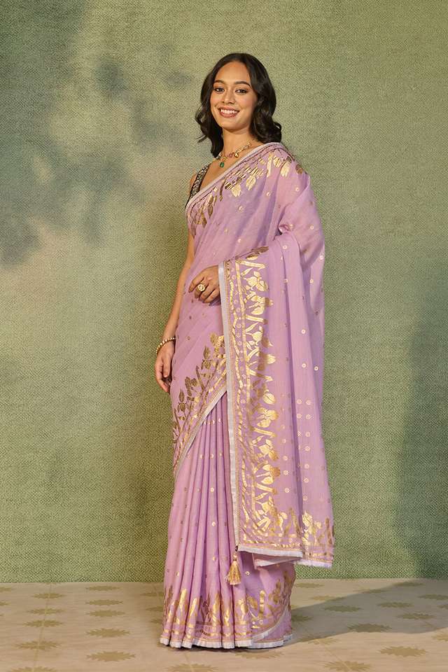 Purple Printed Cotton Viscose Saree thumbnail image number null