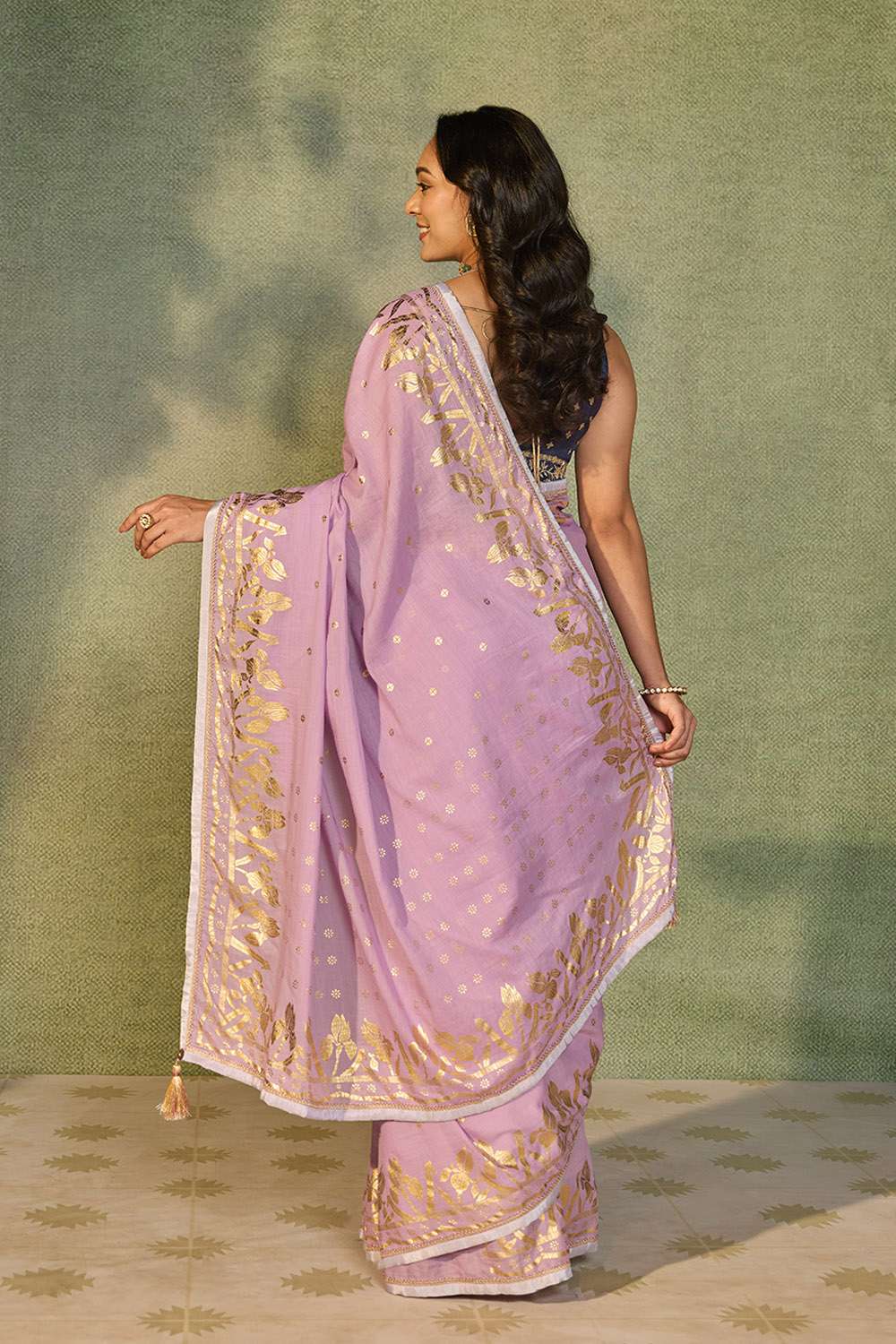 Purple Printed Cotton Viscose Saree image number null