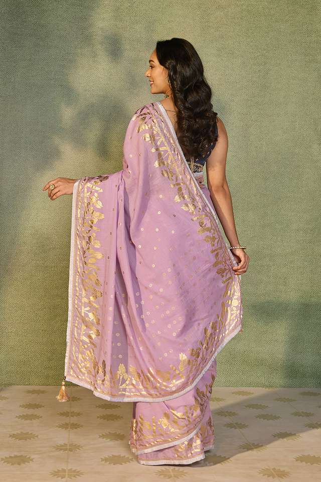 Purple Printed Cotton Viscose Saree thumbnail image number null