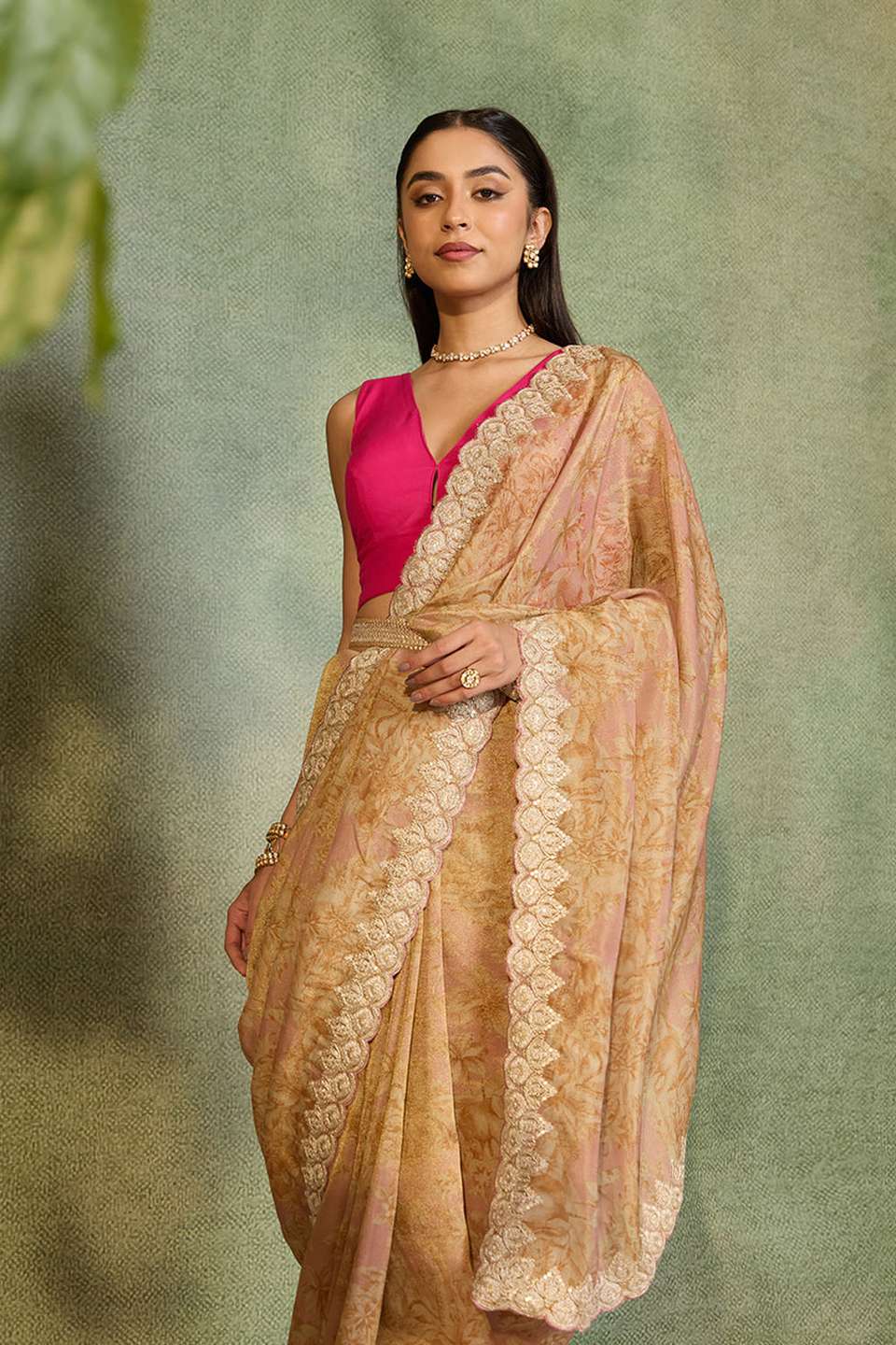 Light Pink Viscose Tissue Embroidered Saree