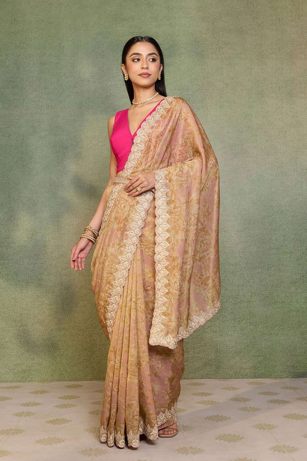 Light Pink Viscose Tissue Embroidered Saree image number null