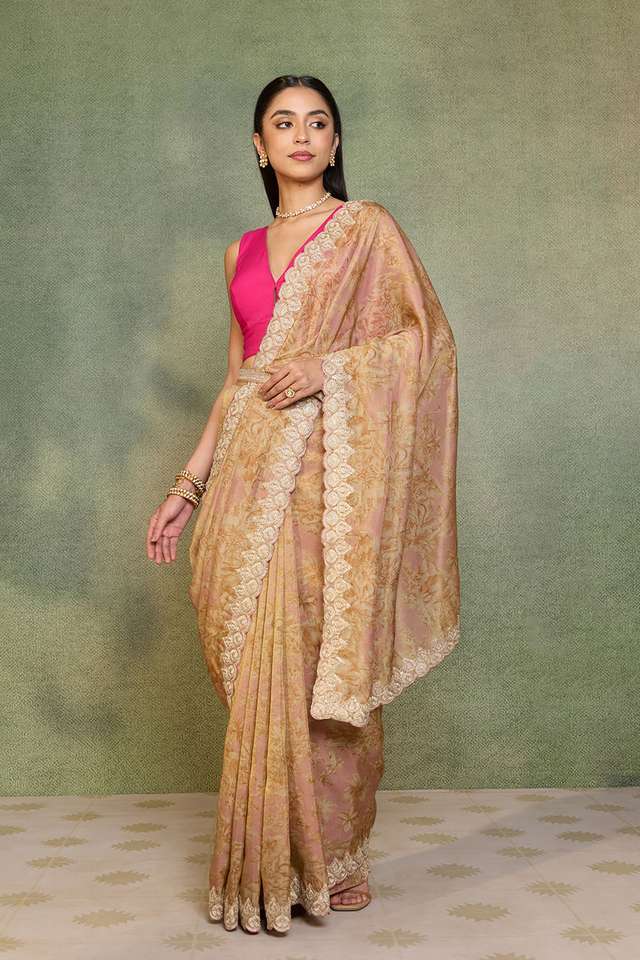Light Pink Viscose Tissue Embroidered Saree thumbnail image number null
