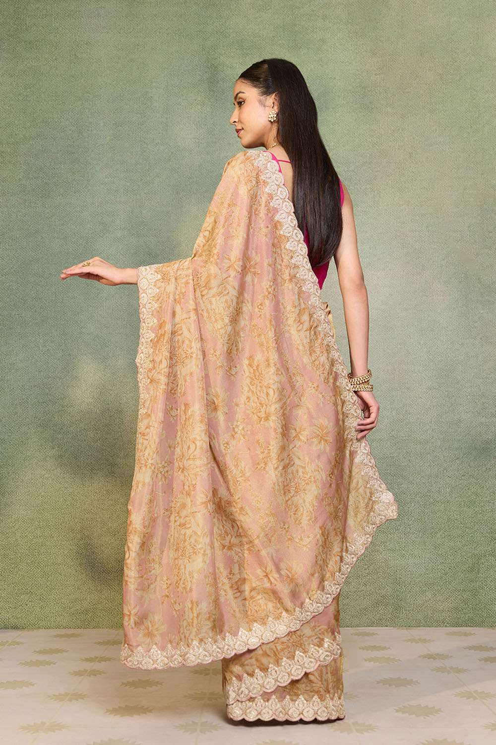 Light Pink Viscose Tissue Embroidered Saree image number null