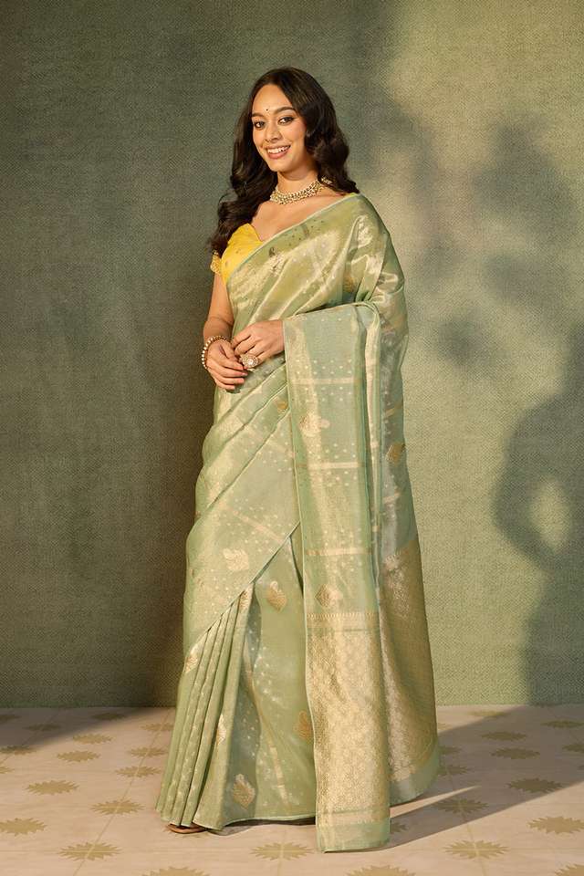Light Blue Woven Viscose Tissue Saree thumbnail image number null