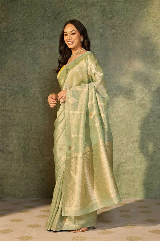 Light Blue Woven Viscose Tissue Saree thumbnail image number null
