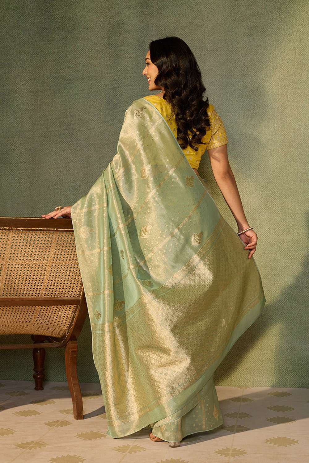 Light Blue Woven Viscose Tissue Saree image number null