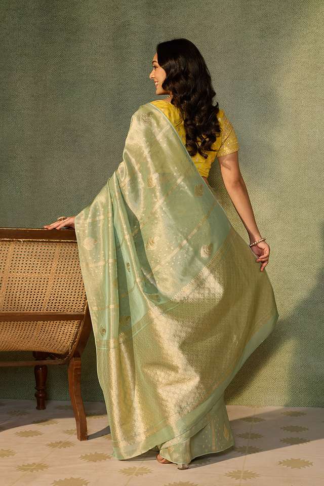 Light Blue Woven Viscose Tissue Saree thumbnail image number null