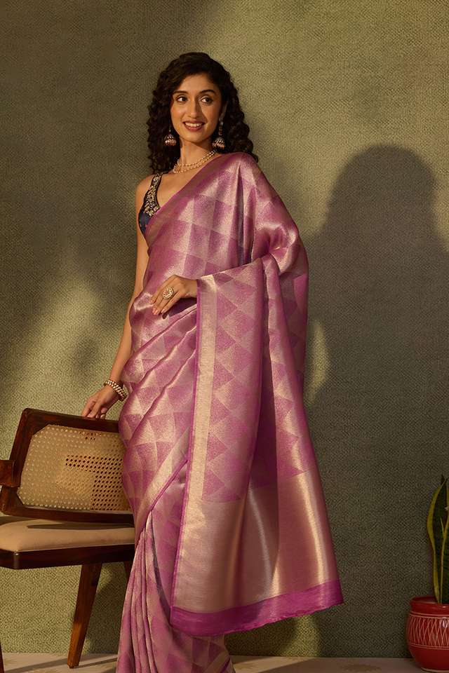 Purple Woven Viscose Tissue Saree image number