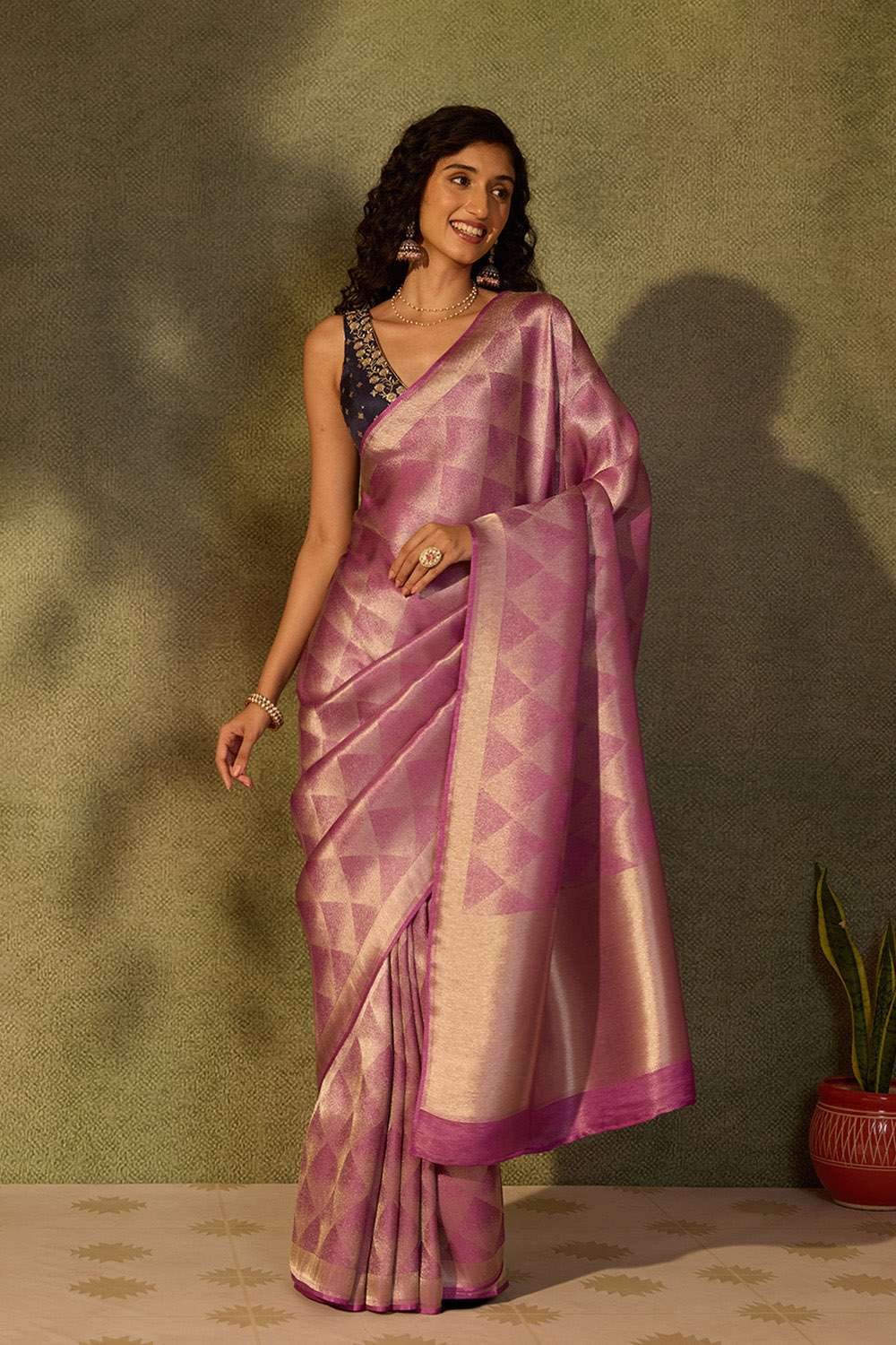 Purple Woven Viscose Tissue Saree image number null