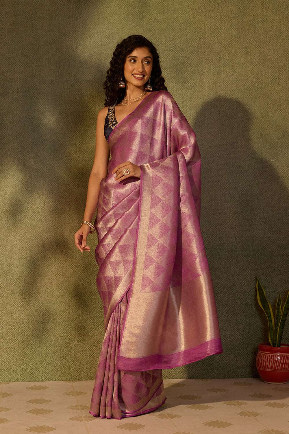 Purple Woven Viscose Tissue Saree image number null