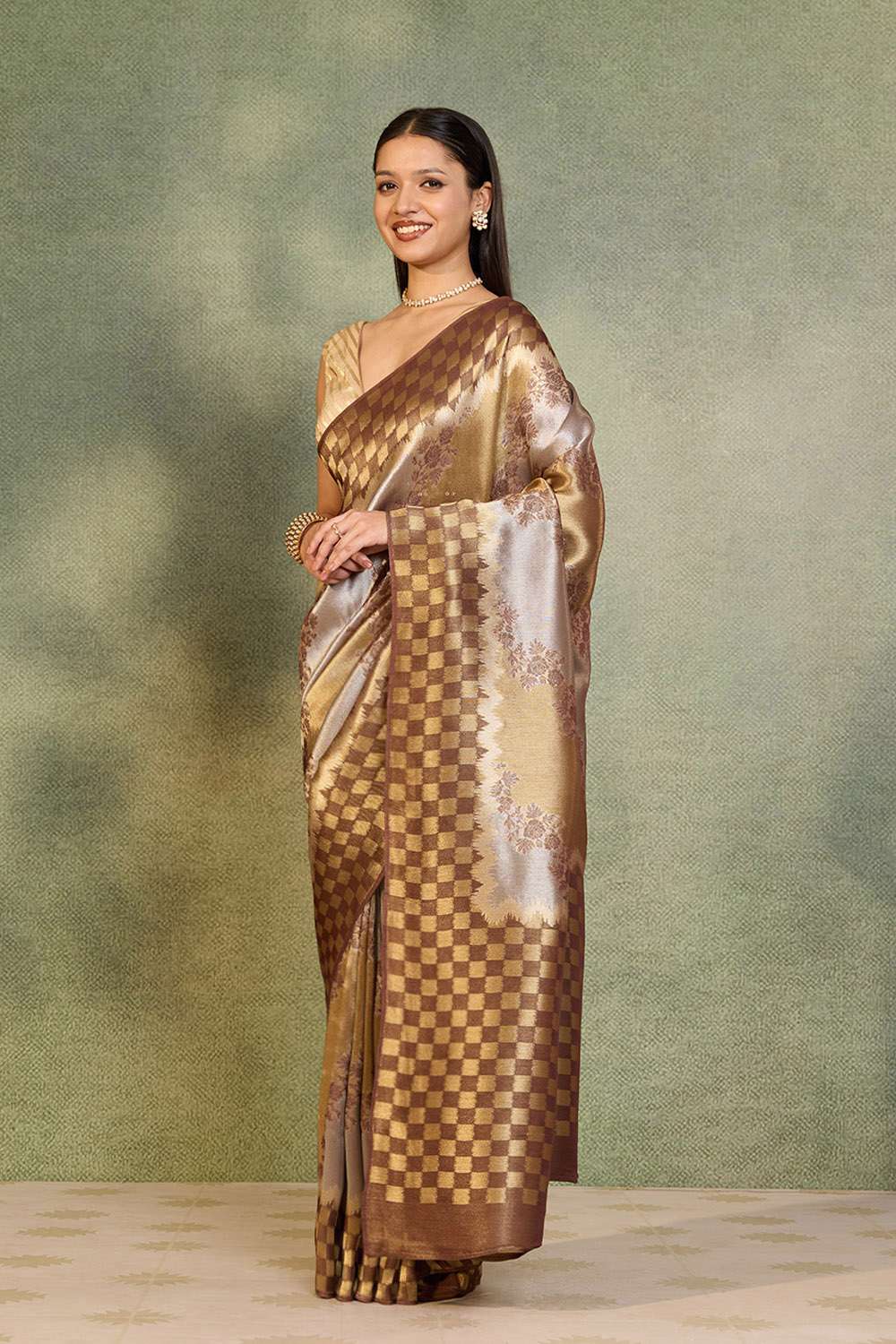 Brown Woven Viscose Tissue Saree image number null