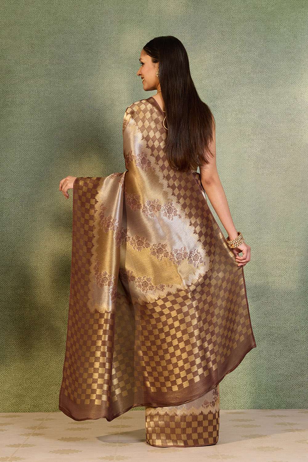 Brown Woven Viscose Tissue Saree image number null