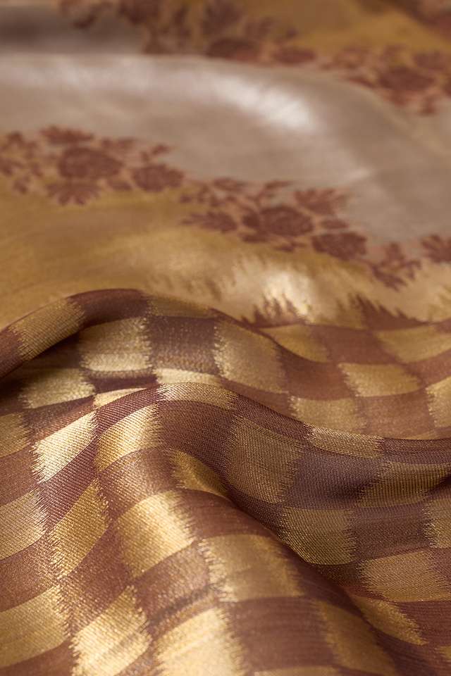 Brown Woven Viscose Tissue Saree thumbnail image number null