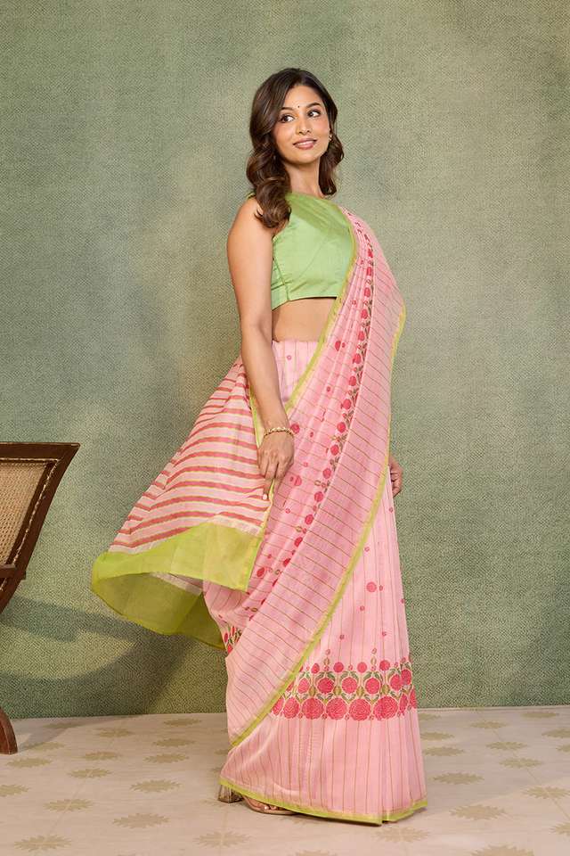 Pink Rajasthan Screen Printed Pure Silk Cotton Saree thumbnail image number null