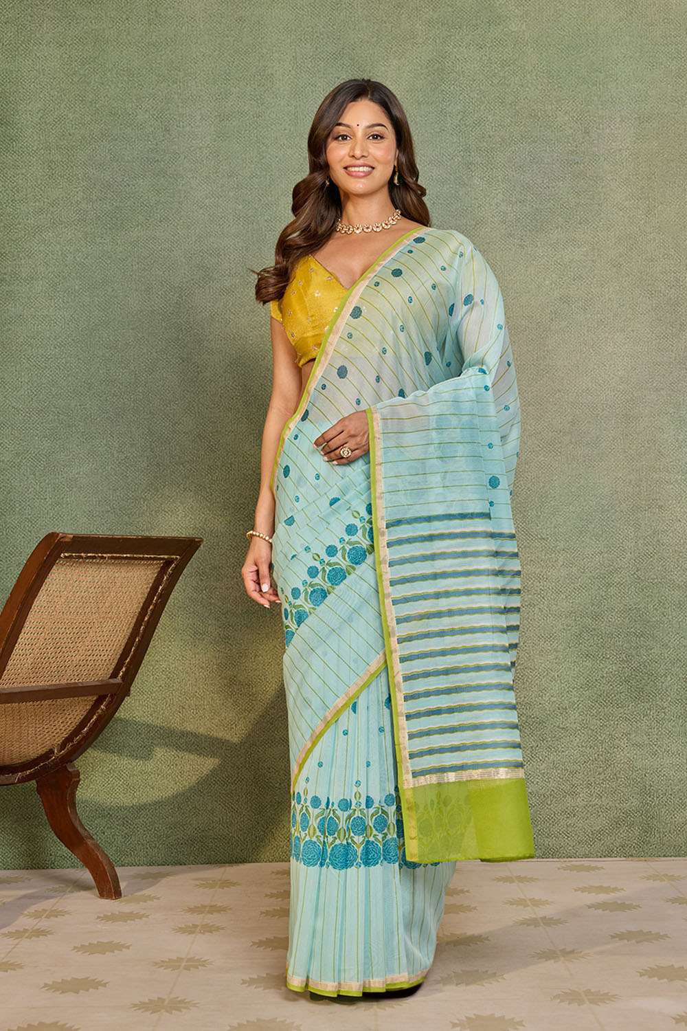 Blue Rajasthan Pure Silk Cotton Screen Printed Saree image number null